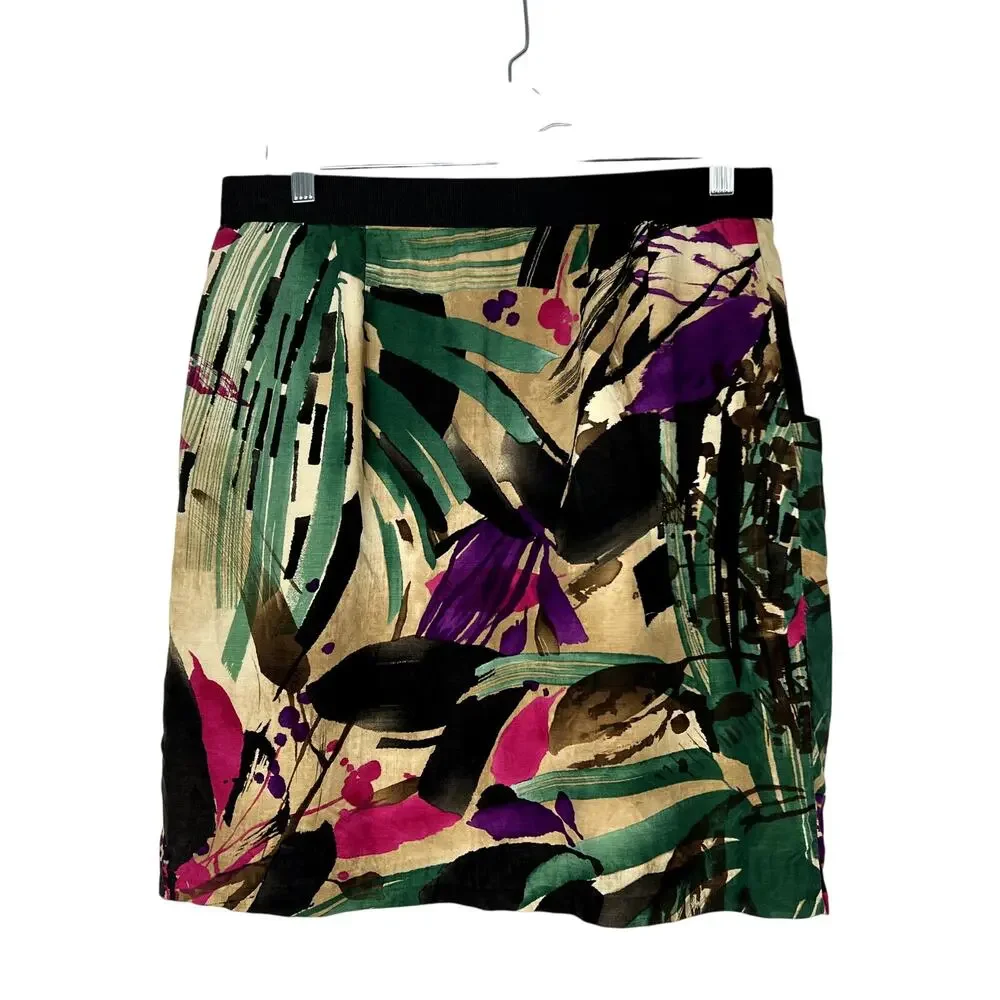 Ann Taylor Brown Black Green Purple Pink To Knee A-line Lightweight Skirt Size 8